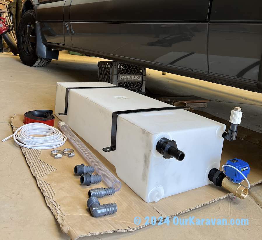 OurKaravan complete gray water tank system DIY parts