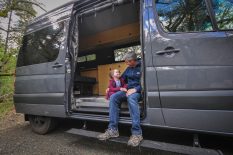 Vanlife with Kids. Dad and Daughter in a Van